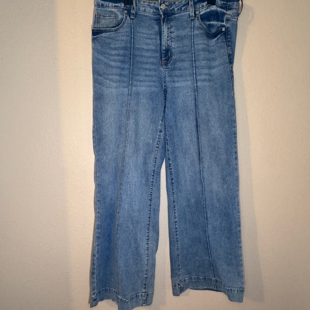 Time and Tru Womens High Rise Wide Leg Front Seam Jeans Medium Wash Size 14